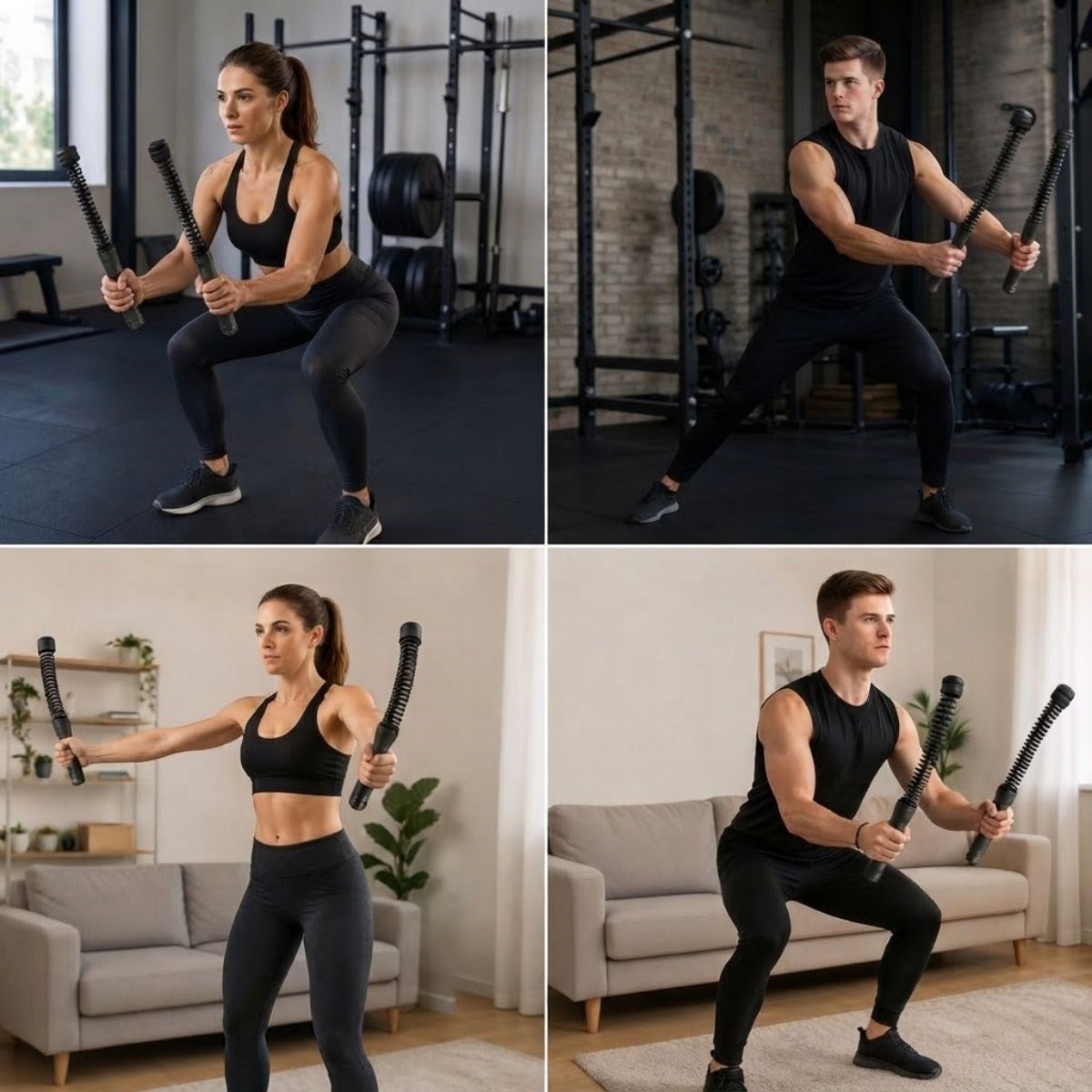 BUFFER 2'li Battle Rope Titreşimli Egzersiz Çubuğu, Yaylı Dalga Mekanizmalı Kol, Omuz, Göğüs, Sırt ve Core Antrenman Aleti