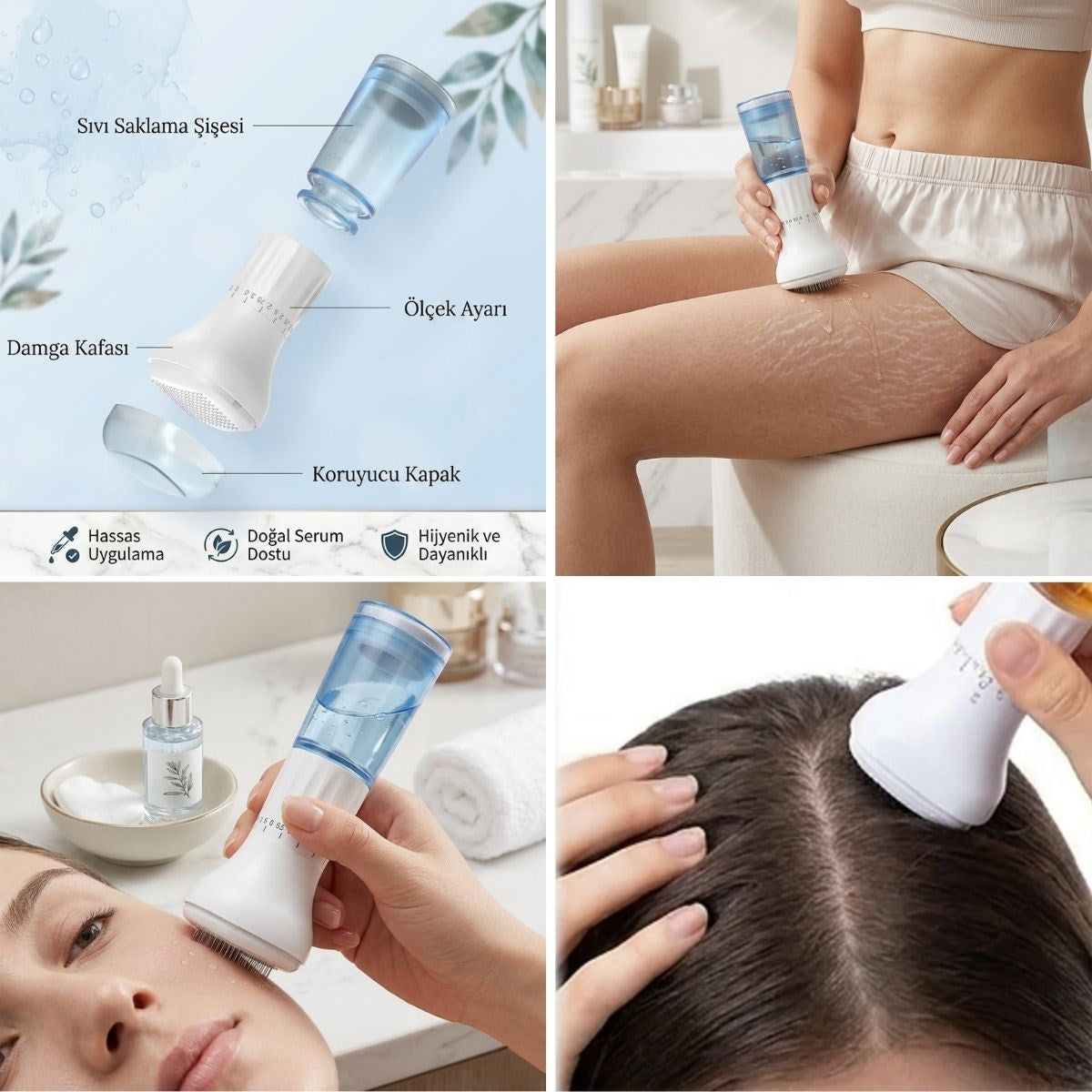 BUFFER 140 İğneli Serum Hazneli Dermaroller – 0-3 mm Ayarlı Dermaroller Mikro İğneli Saç, Cilt ve Vücut Bakım Aparatı