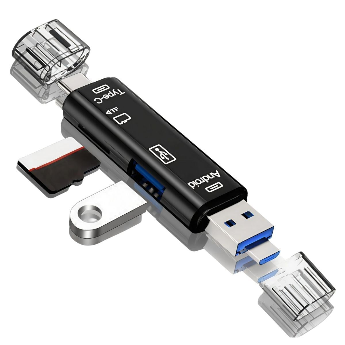 BUFFER 5 In 1 Çok Fonksiyonlu USB 2.0 Micro Sd Kart Okuyucu - Usb/micro Usb/type-C Çıkışlı, Otg Çevirici