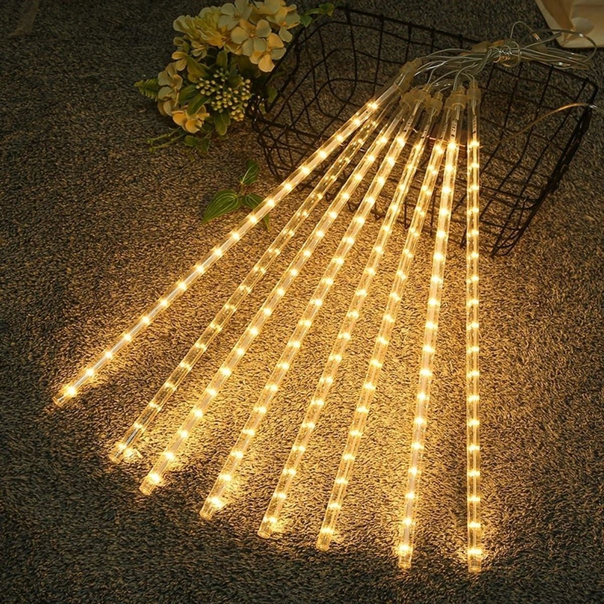 10'lu 45 cm Plastik Meteor LED USB 2M Kablo Sarı Renk Ağaç Işığı – Renk Değiştiren Asmalı Dekoratif Bahçe ve Dış Mekan Aydınlatması