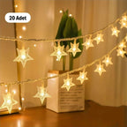 20 Adet Mini Yıldız Led 5 Metre Günışığı Rengi Dekoratif Led