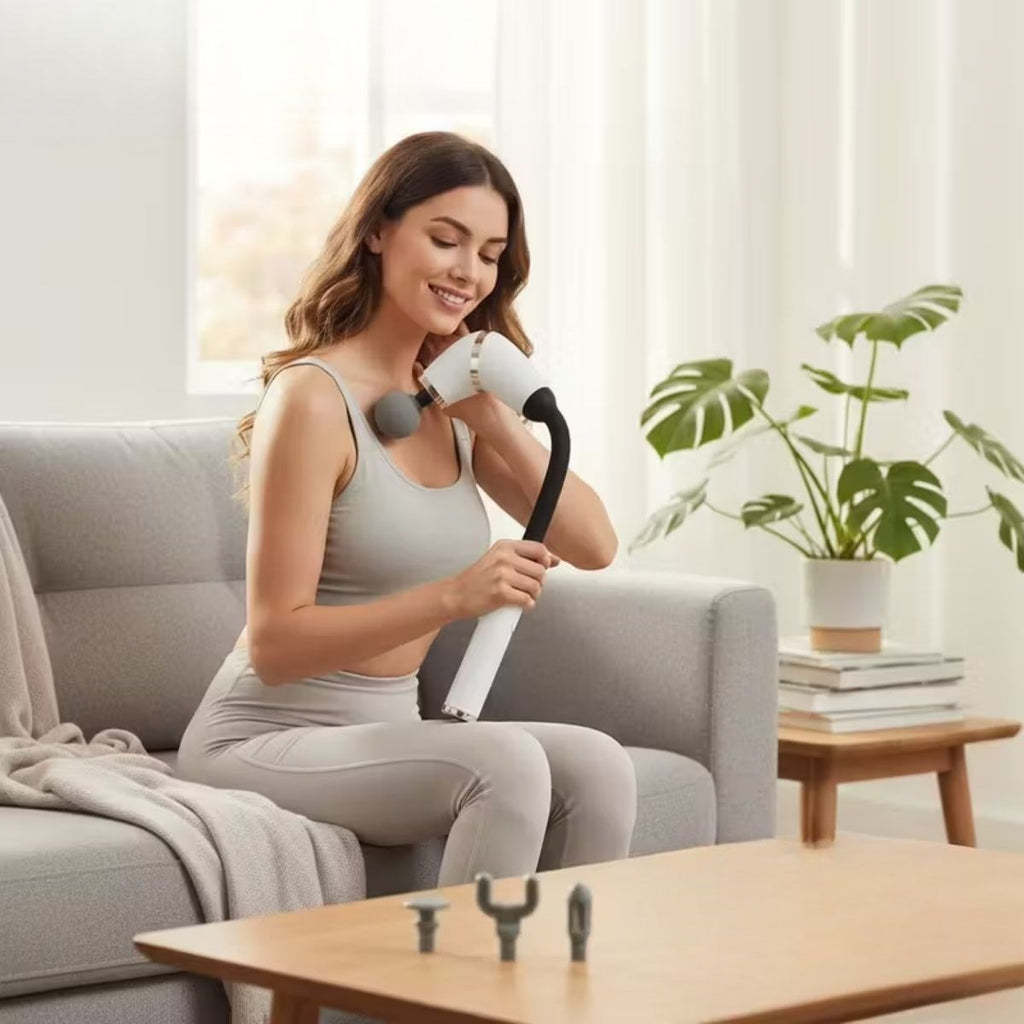 4 Farklı Başlıklı Uzun Saplı Derin Doku Masaj Tabancası, Boyun, Omuz ve Sırt için Ergonomik Saplı Çoklu Masaj Modlu Taşınabilir Masaj Aleti
