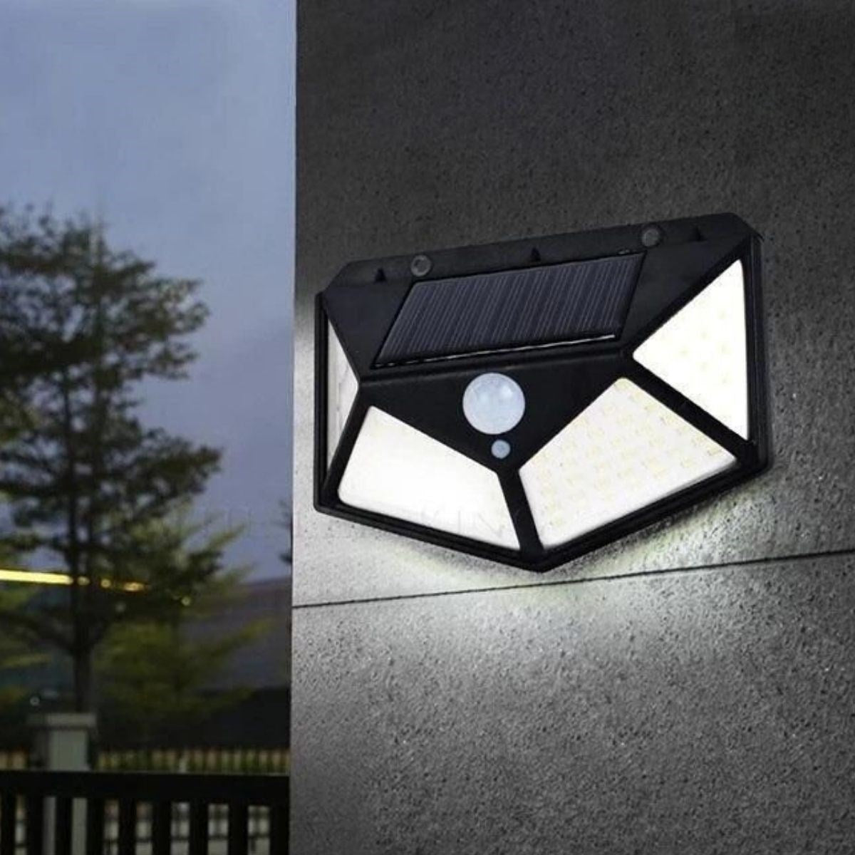 BUFFER 100 Ledli 3 Farklı Aydınlatma Ayarlı Solar Güneş Enerjili Hareket Sensörlü Bahçe Duvar Lambası