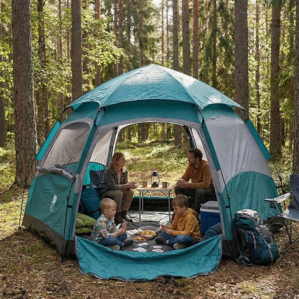 BUFFER 4 Kişilik Otomatik Kamp Çadırı – Altıgen Tasarım, Çift Kapılı, Suya Dayanıklı, Hızlı Kurulumlu Geniş Aile Outdoor Çadırı 240x240x160 cm