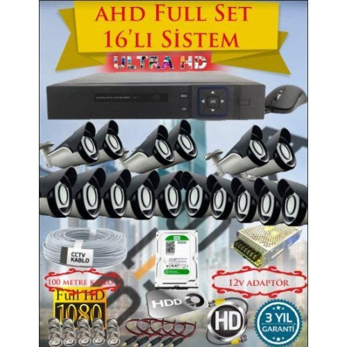 2Mp Ahd 1080P Gece Görüşlü 16 Kameralı Güvenlik Sistemi - 500GB HDD