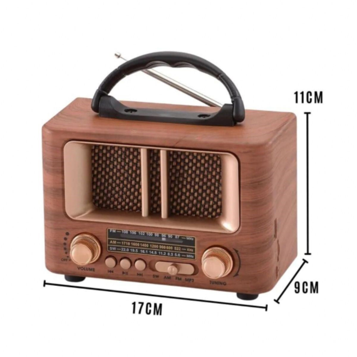 BUFFER Küçük Mini Boy Retro Ahşap Tasarım Bluetooth Hoparlörlü Radyo – FM/AM Destekli, Şarjlı ve Taşınabilir Radyo NS-8108