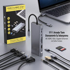 BUFFER 11 in 1 Type-C Çoklayıcı Hub HDMI 4K USB 3.0 SD TF Kart RJ45 Ethernet Dönüştürücü Adaptör