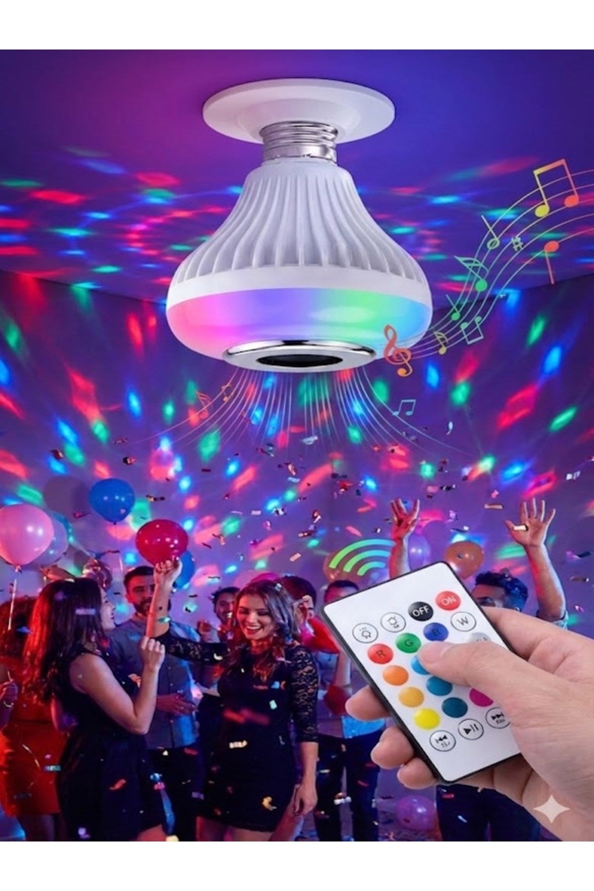 Bluetooth RGB LED Hoparlörlü Akıllı Ampul - Renkli Müzikli Lamba ve Kumanda