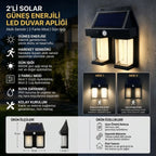 2'li Solar Güneş Enerjili LED Duvar Apliği, Hareket Sensörlü, Şarjlı, Kablosuz Dış Mekân Bahçe ve Kapı Lambası