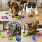 4'lü Renkli Spiral Yay Kedi Oyuncağı, Esnek ve Hareketli Eğlenceli Kedi Oyun Seti