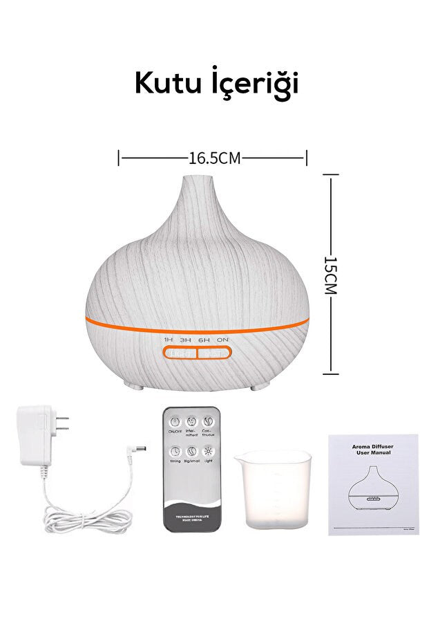 Aroma Difüzör Gece Işığı 7 Led Nemlendirici Kumandalı 550 ml Buhar Makinesi