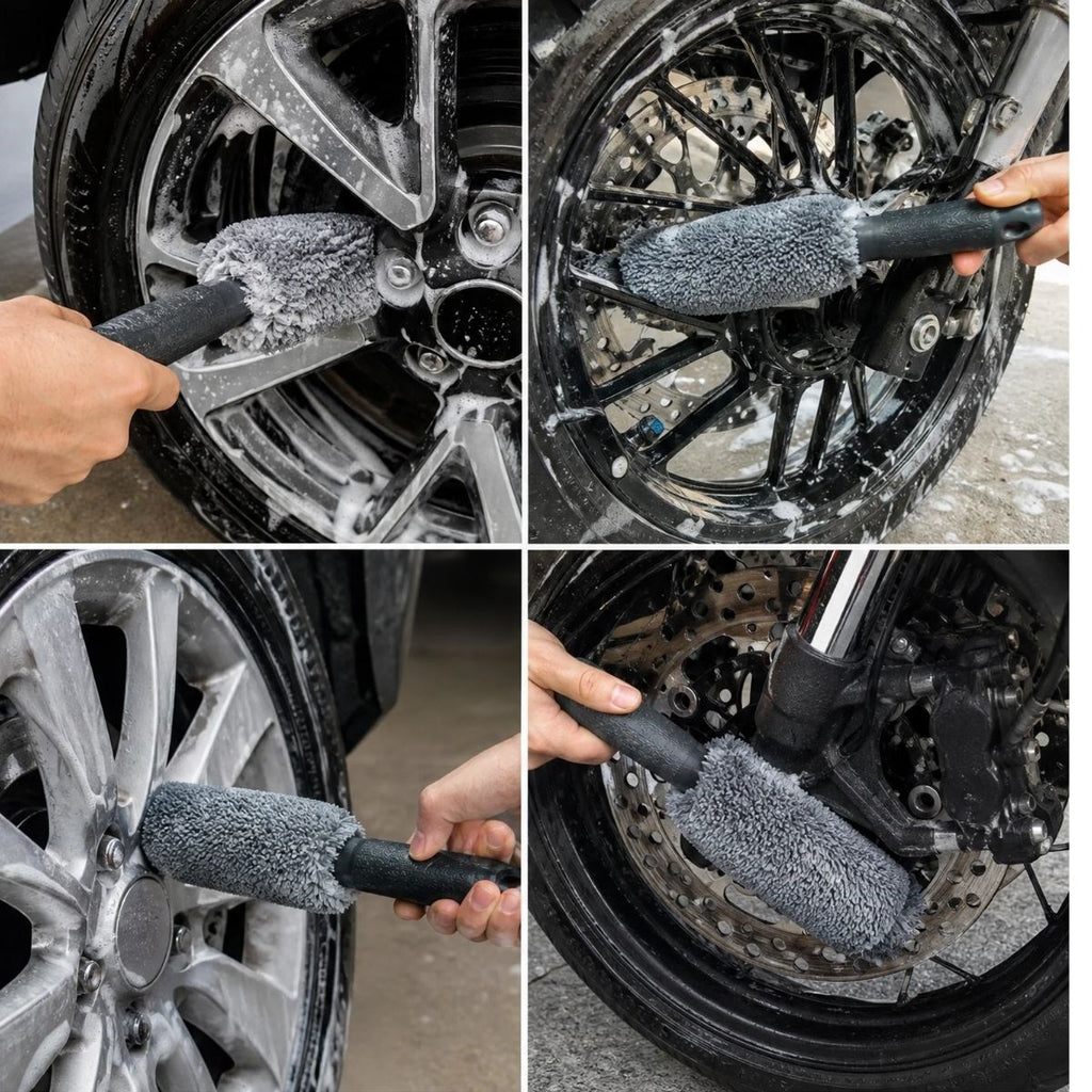 Mikrofiber Jant Temizleme Fırçası Yumuşak Çizmez Saplı Araba Motosiklet Lastik Yıkama Bakım Süngeri