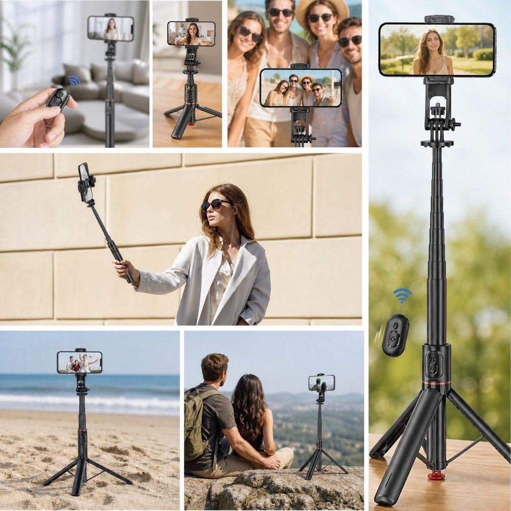 BUFFER 130 cm Uzayabilen Manyetik Kumandalı Tripod ve Ayarlanabilir Telefon Tutuculu, Alüminyum Gövdeli Selfie Çubuğu