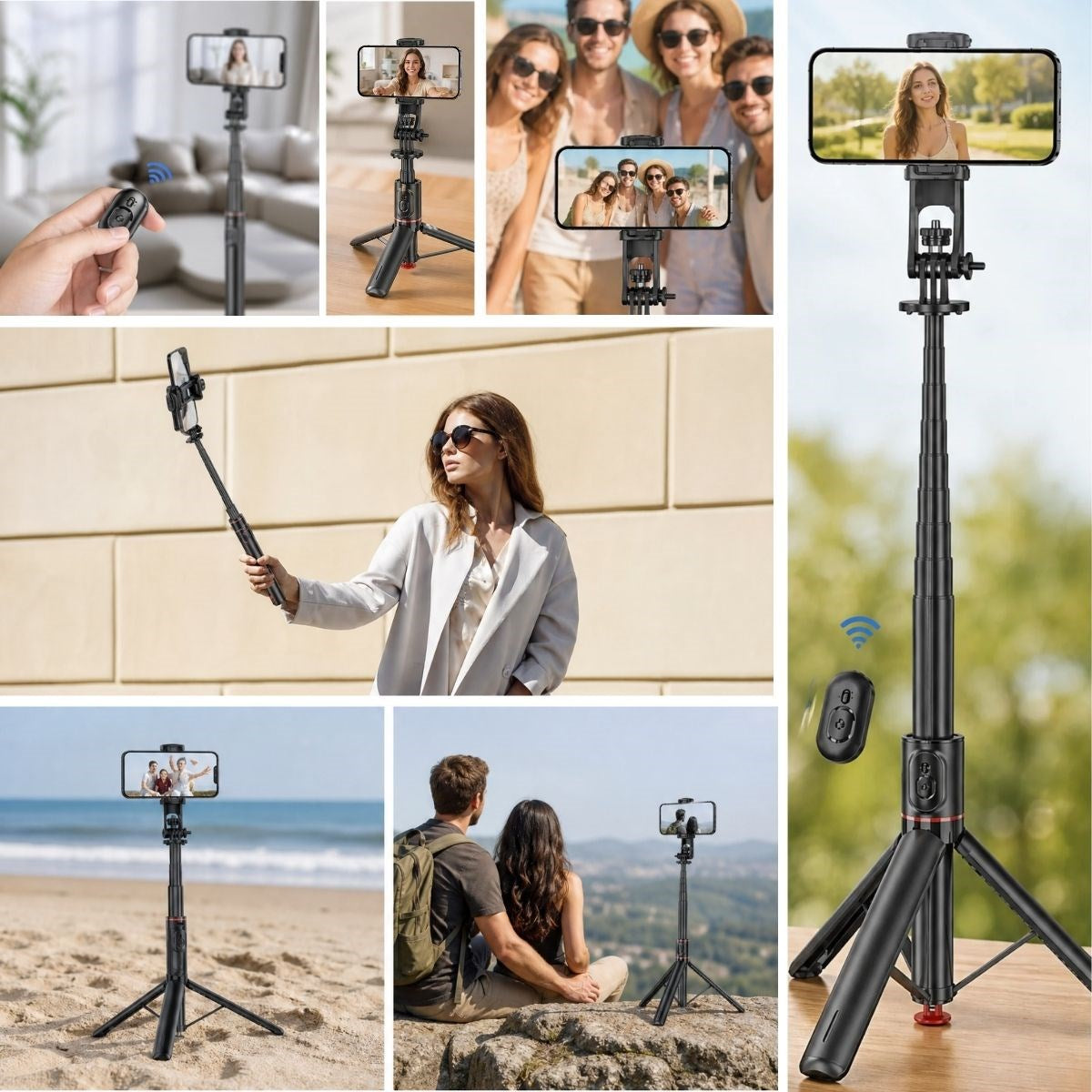 BUFFER 130 cm Uzayabilen Manyetik Kumandalı Tripod ve Ayarlanabilir Telefon Tutuculu, Alüminyum Gövdeli Selfie Çubuğu