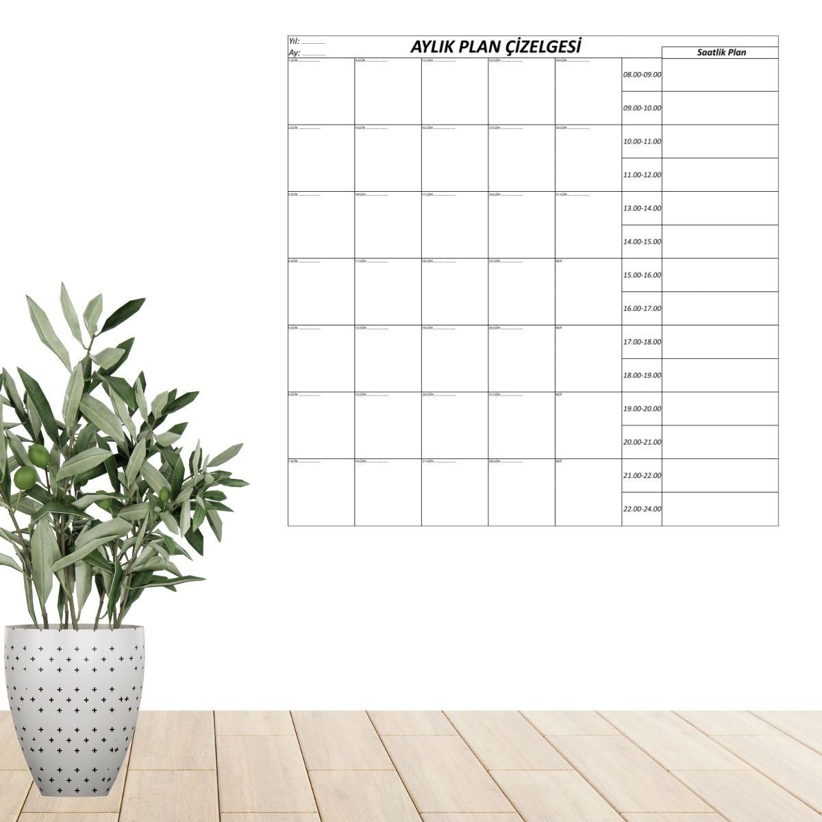 BUFFER Aylık Planlayıcı Manyetik Duvar Stickerı Takvim Plan Çizelgesi