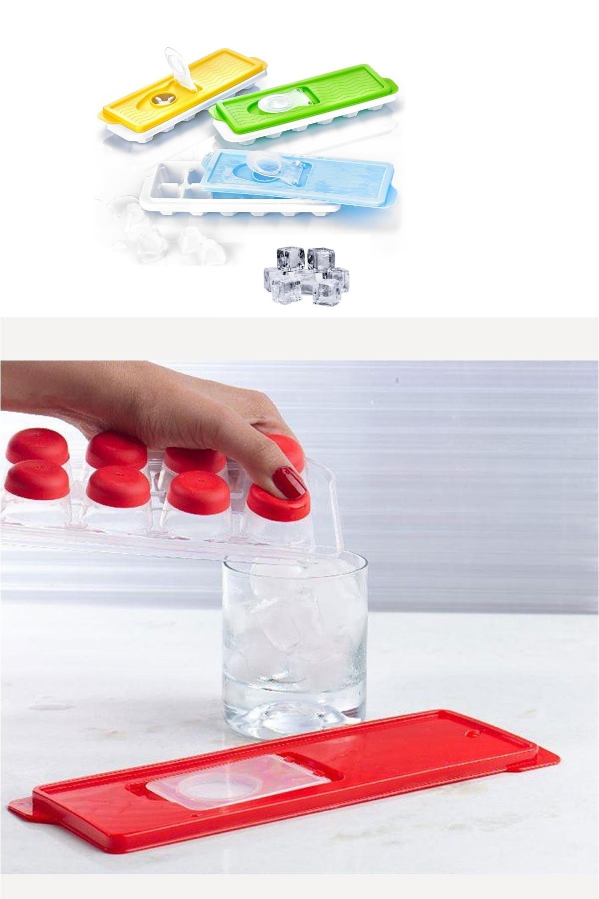 BUFFER 12li Kapaklı Yapışmaz Silikon Tabanlı Plastik Küp Buz Kalıbı