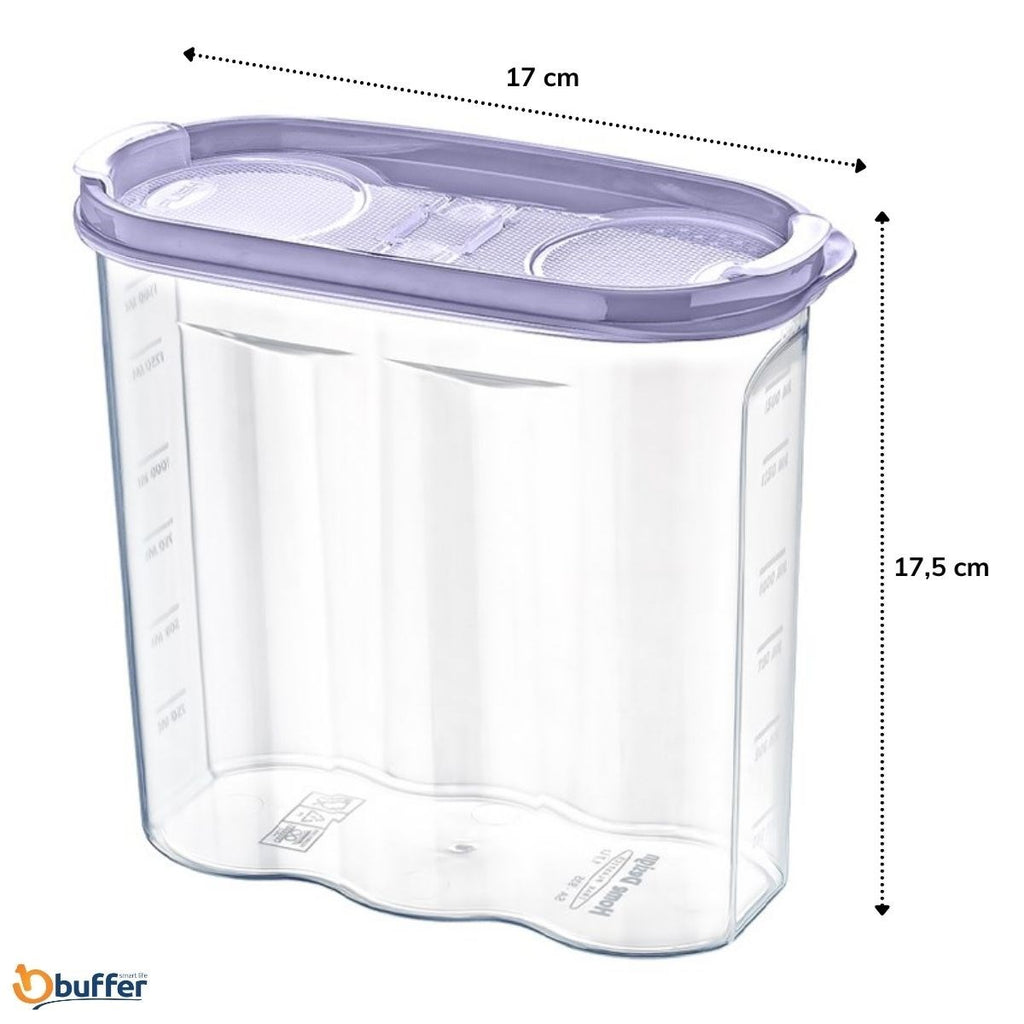 BUFFER 2 Kapaklı Ölçekli Erzak Kuru Gıda Saklama Kutusu Kabı - 1,7 Litre - SA935