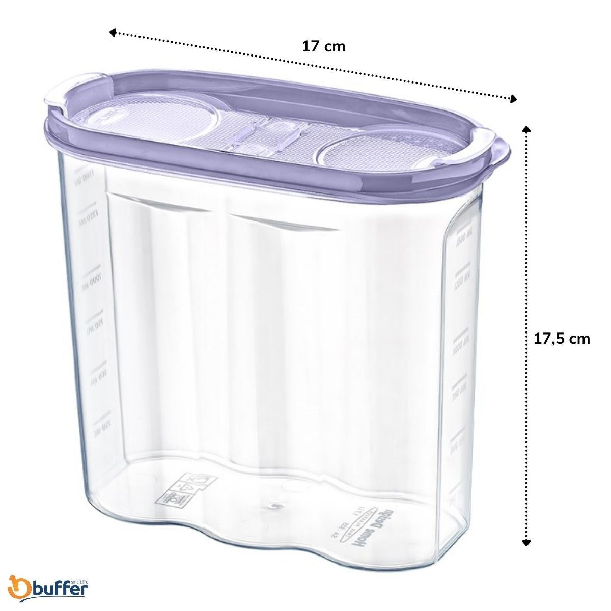 BUFFER 2 Kapaklı Ölçekli Erzak Kuru Gıda Saklama Kutusu Kabı - 1,7 Litre - SA935