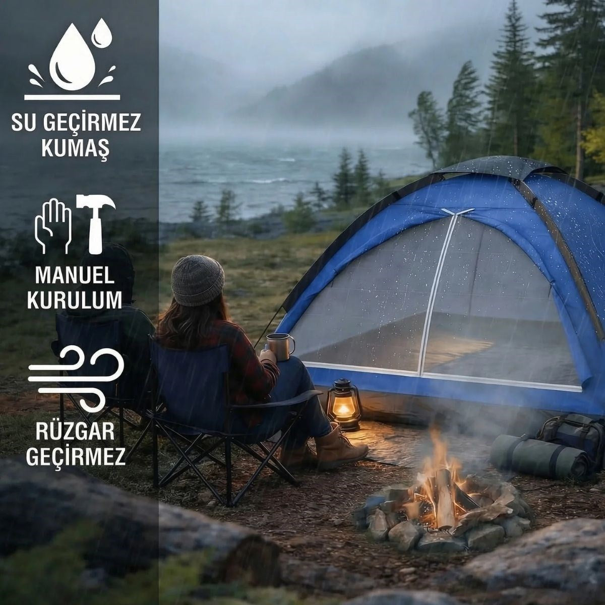 BUFFER 3 Kişilik Manuel Kamp Çadırı – Düz Kapılı Outdoor Aile, Doğa, Piknik ve Kamp Çadırı 200x150x110 cm