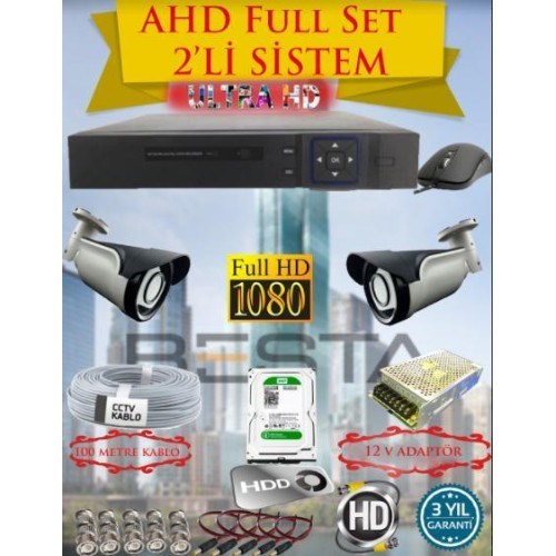2Mp Ahd 1080P Gece Görüşlü 2 Kameralı Güvenlik Sistemi ( 500GB HDD )