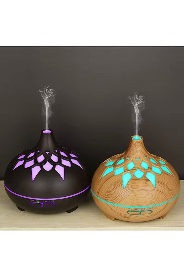 Aroma Difüzör Gece Işığı 7 Led DESENLİ Nemlendirici Kumandalı Buhar Makinesi 550 ml