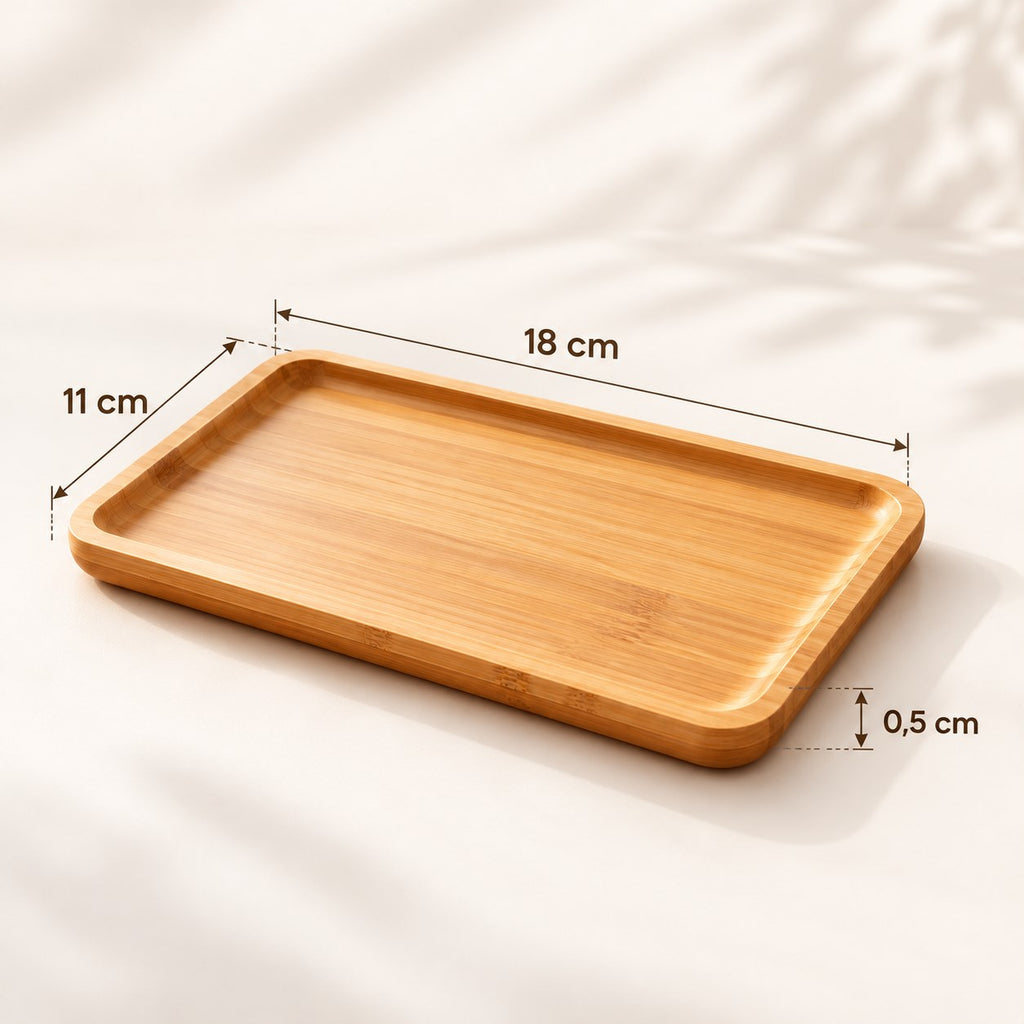 Emmy 18 cm Dikdörtgen Bambu Sunum Tabağı Kahvaltılık Servis Tabağı
