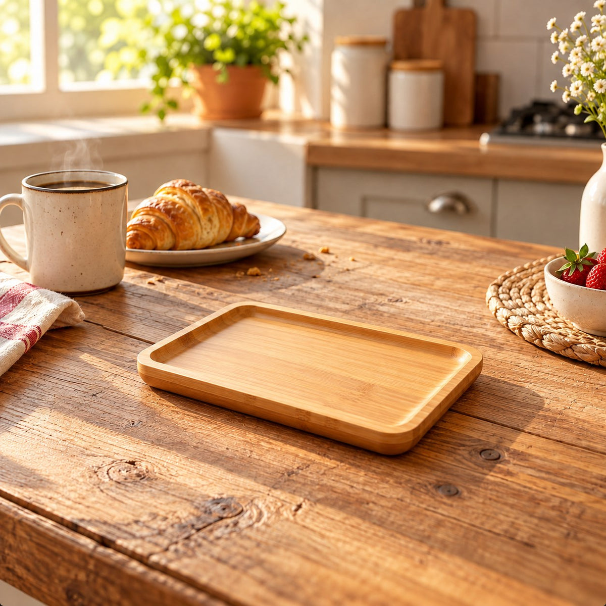 Emmy 18 cm Dikdörtgen Bambu Sunum Tabağı Kahvaltılık Servis Tabağı