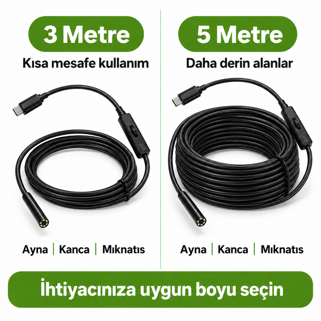 Endoskop kamera 3 metre 5 metre karşılaştırma