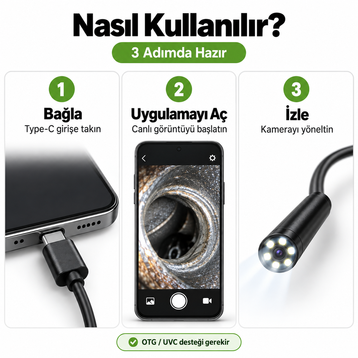 Endoskop kamera kullanım adımları