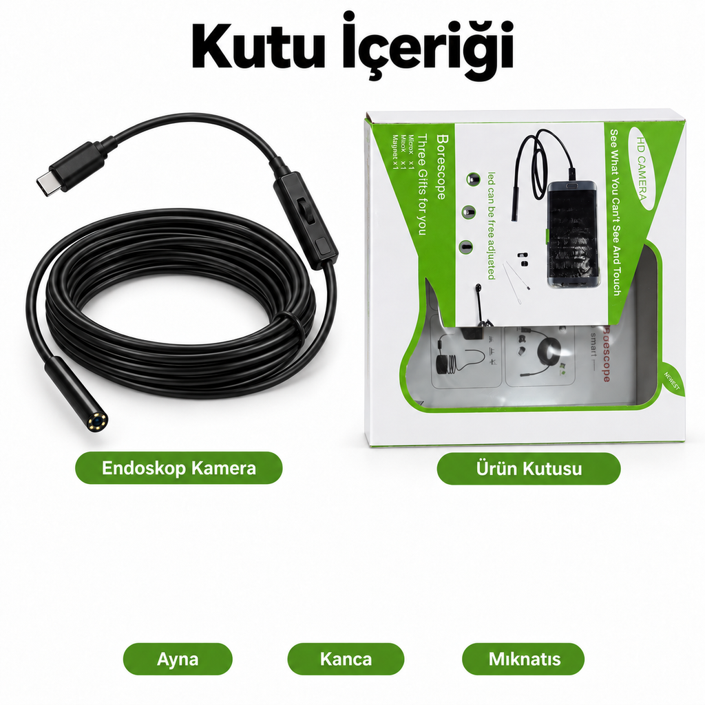 Endoskop kamera kutu içeriği