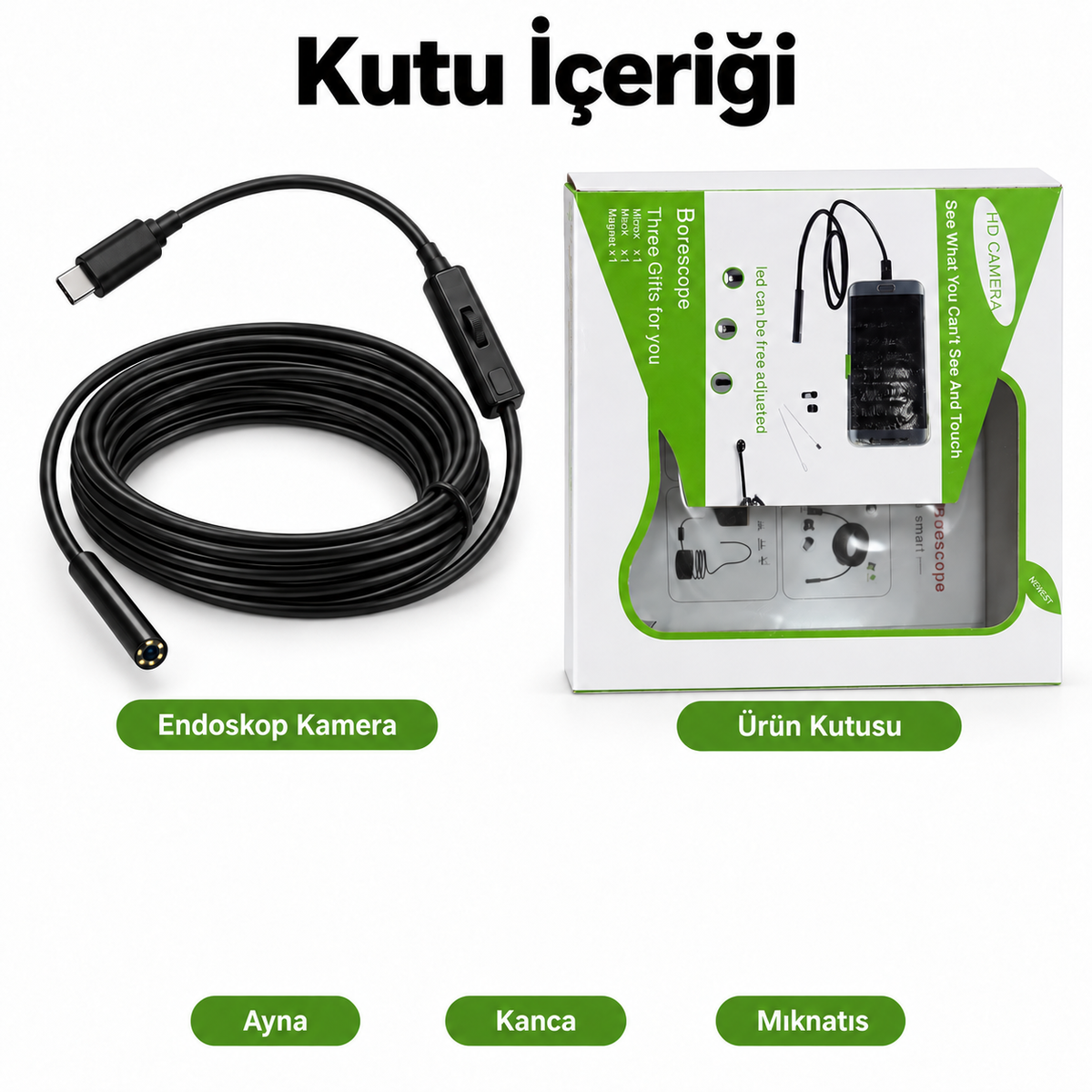 Endoskop kamera kutu içeriği