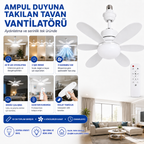 Ampul Duyuna Takılan 6 Kanatlı LED Tavan Vantilatörü – 52 cm, Uzaktan Kumandalı