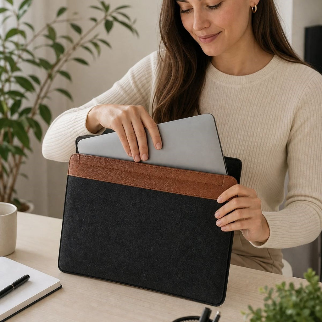 BUFFER 15.6 İnç Mıknatıslı Keçe Laptop ve Evrak Çantası, Notebook Bilgisayar ve Dosya Taşıma Çantası