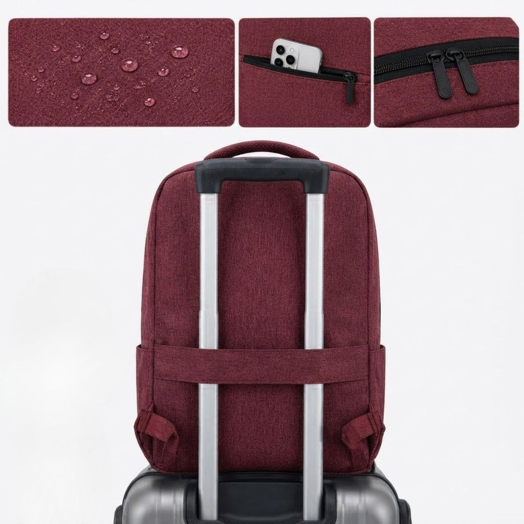 Bordo Laptop Sırt Çantası, Bilgisayar Korumalı İç Bölmeli Notebook Çantası, Organizer Cepli ve USB Şarj Portlu