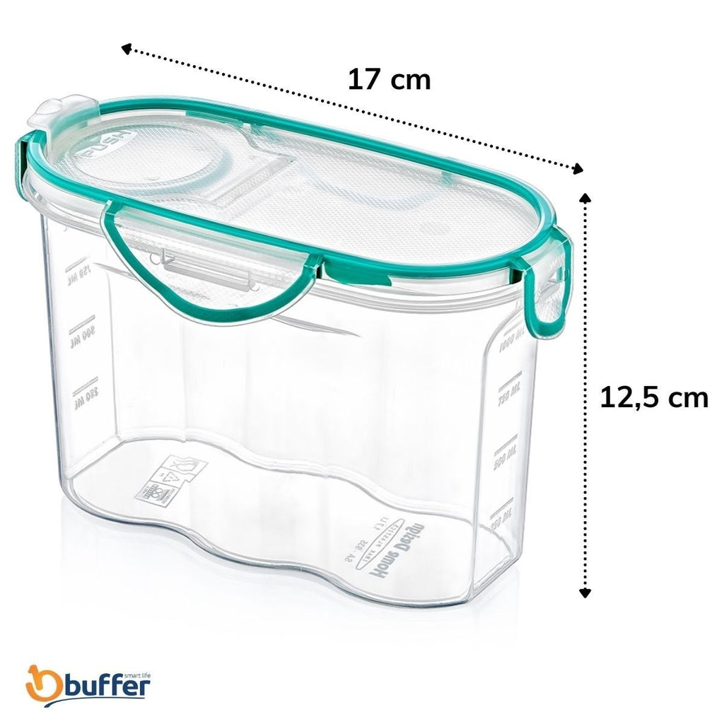 BUFFER Kilitli Kapaklı Contalı Hava,Su Sıvı Geçirmez 1,2 Litre Erzak Saklama Kabı-SA580
