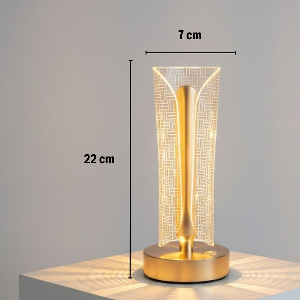 İki Yandan Kavisli Silindirik Çizgi Model Kristal LED Masa Lambası – Dokunmatik, 3 Renk Işık Modlu, Şarjlı Dekoratif Gece Lambası