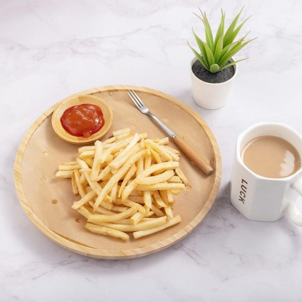 50 Adet Air Fryer Pişirme Kağıdı Tek Kullanımlık Gıda Pişirme Kağıdı Delikli Yuvarlak Model