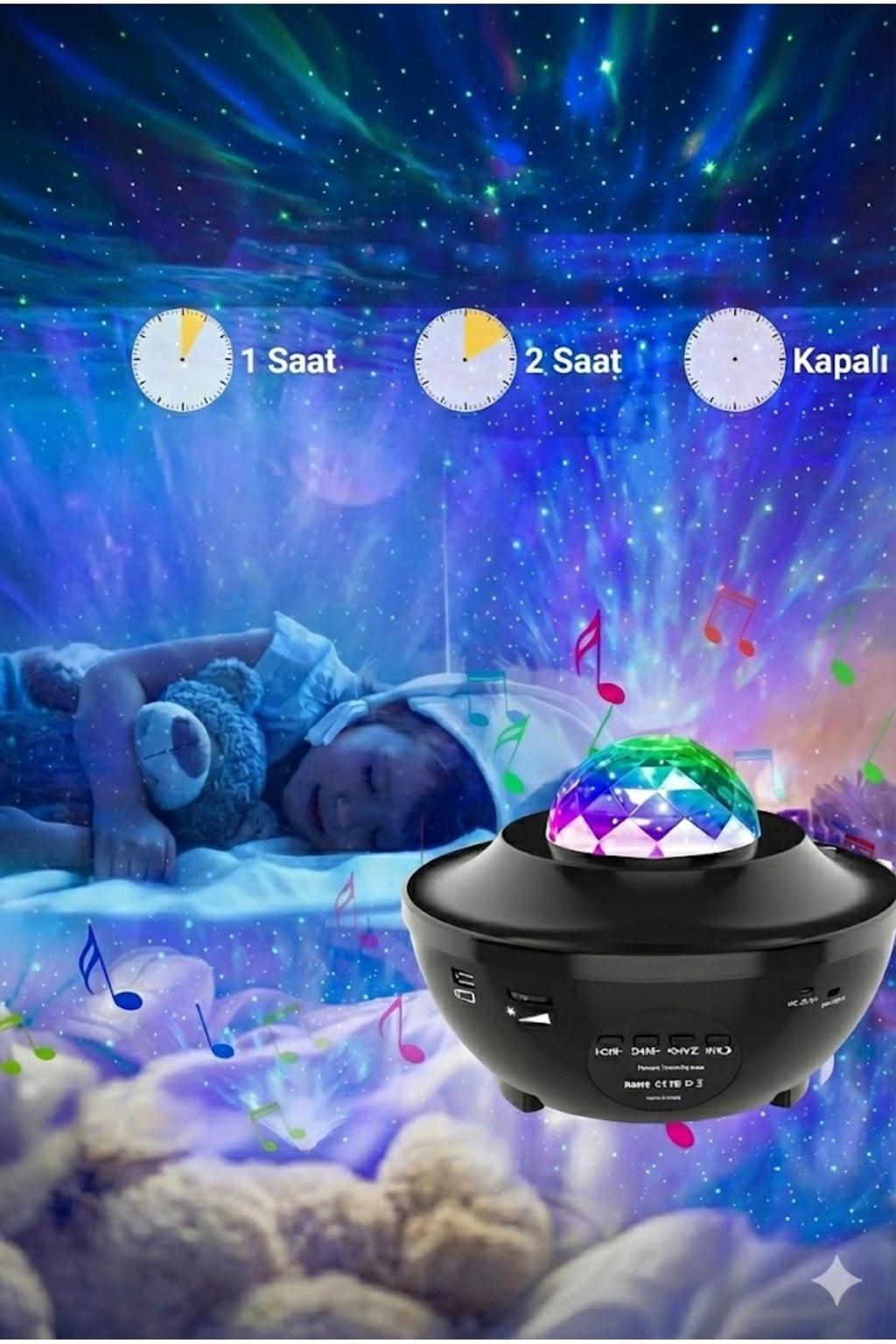 Galaksi Yıldız Projektörü ve Bluetooth Hoparlör 10 Renk Modlu Okyanus Dalgalı Gece & Disko Lambası