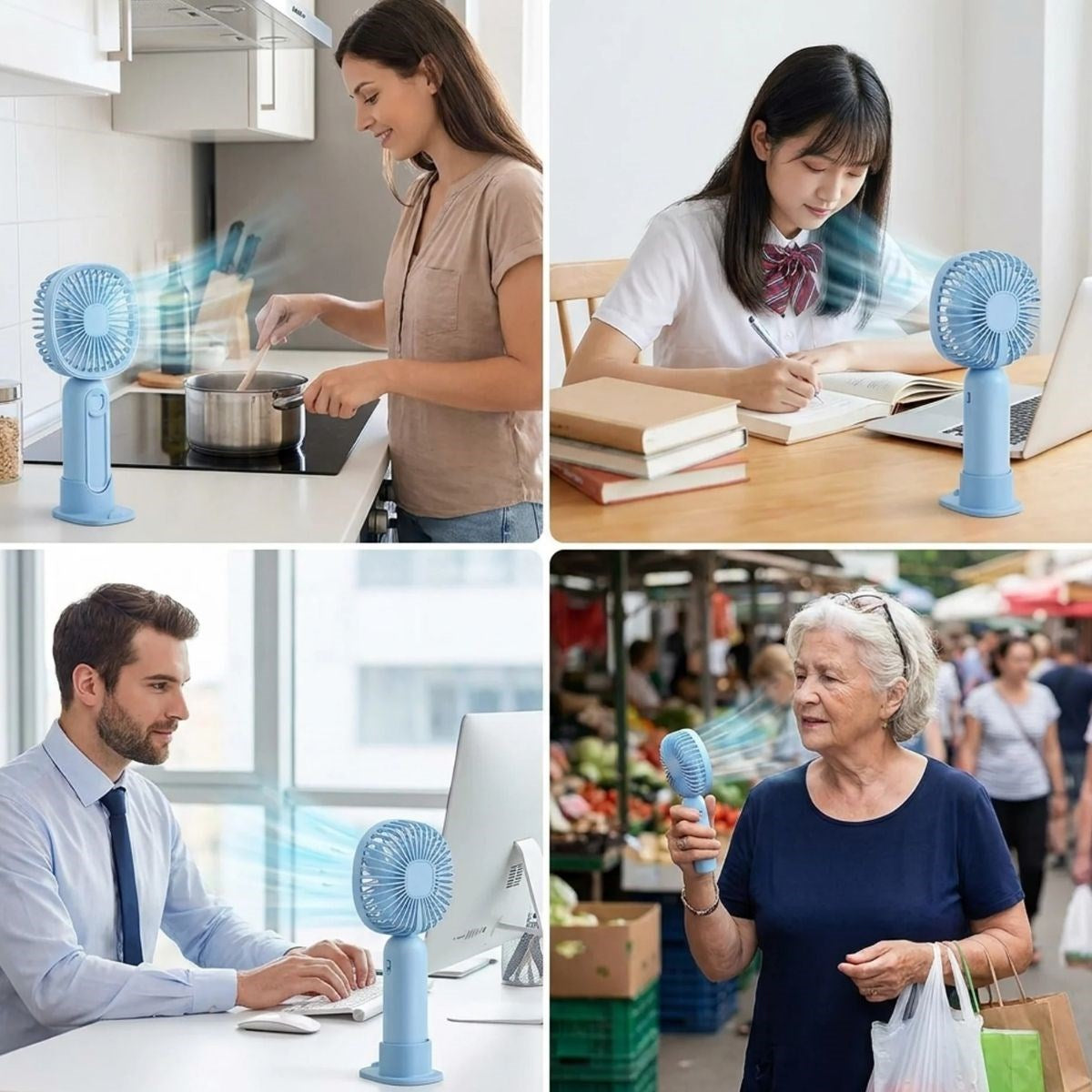 BUFFER 3 Kademeli Telefon Tutuculu Standlı Mini Fan – Tuşu Ayı Figürlü Masaüstü ve EldeKullanılabilen Taşınabilir Fan  EKL30