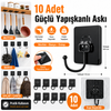 10 adet güçlü yapışkanlı siyah duvar askısı