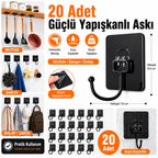 20 adet güçlü yapışkanlı siyah duvar askısı