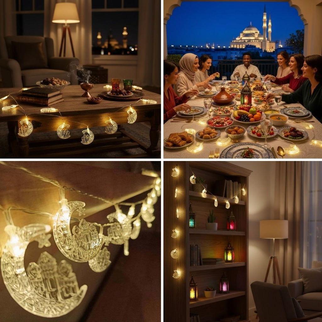 Hilal ve Cami Şekilli 3.5 Metre USB LED Işık – 20 LED’li Dekoratif Ramazan Dekorasyonu ve Ortam Aydınlatması