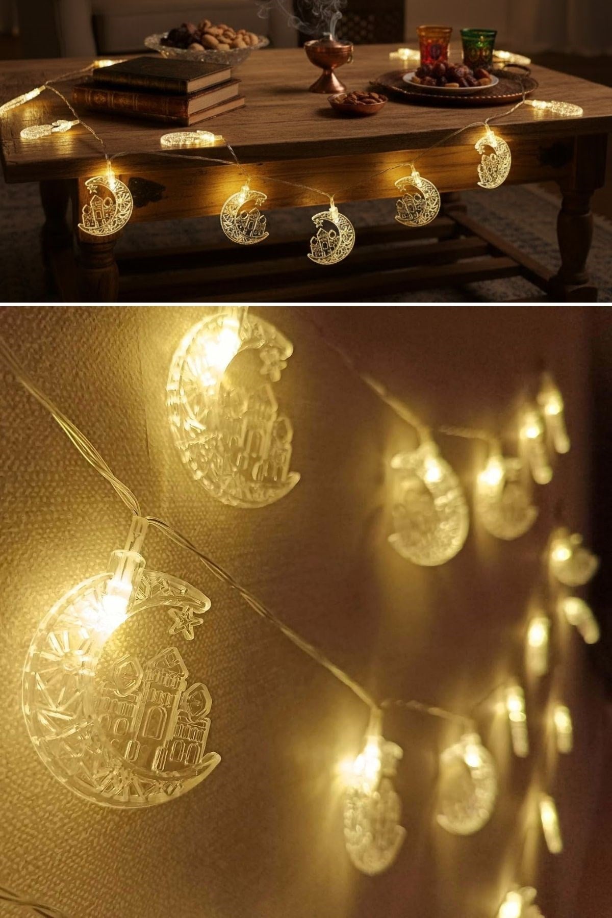 Hilal ve Cami Şekilli 3.5 Metre USB LED Işık – 20 LED’li Dekoratif Ramazan Dekorasyonu ve Ortam Aydınlatması