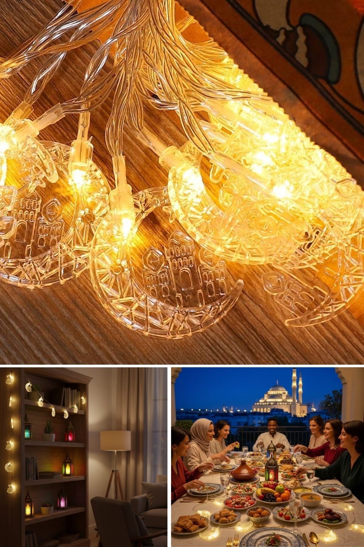 Hilal ve Cami Şekilli 3.5 Metre USB LED Işık – 20 LED’li Dekoratif Ramazan Dekorasyonu ve Ortam Aydınlatması