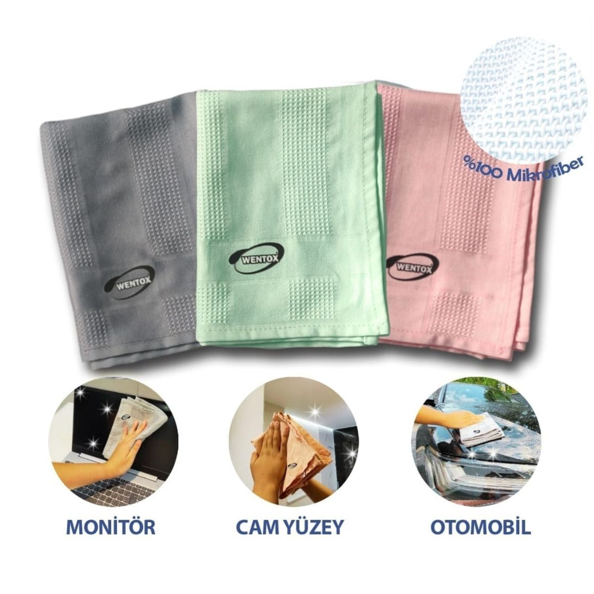 İz Bırakmayan Mikrofiber Temizlik Bezi 3'lü Set Cam ve Ayna Silme Toz Alma Temizlik Bezi