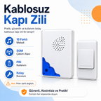Kablosuz kapı zili 16 melodi 50 metre çekim alanı, piller dahil değildir