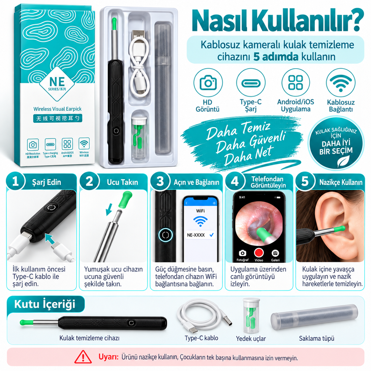 Kablosuz kameralı kulak temizleme cihazı nasıl kullanılır