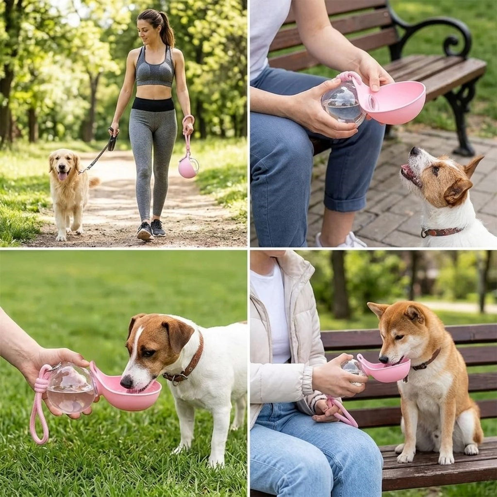 Katlanabilir Kaseli 2’si 1 Arada Kedi Köpek Su Şişesi, Sızdırmaz ve Taşıma Askılı Seyahat Suluk