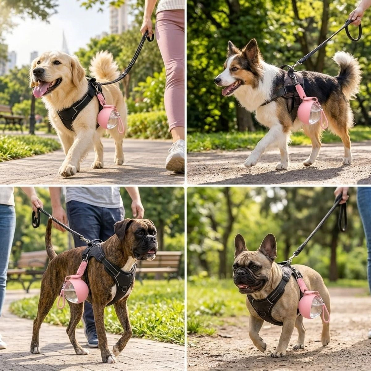 Katlanabilir Kaseli 2’si 1 Arada Kedi Köpek Su Şişesi, Sızdırmaz ve Taşıma Askılı Seyahat Suluk