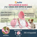 Katlanabilir Kaseli 2’si 1 Arada Kedi Köpek Su Şişesi, Sızdırmaz ve Taşıma Askılı Seyahat Suluk